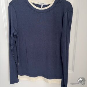 Three Dots Navy and Cream Long Sleeve Tee